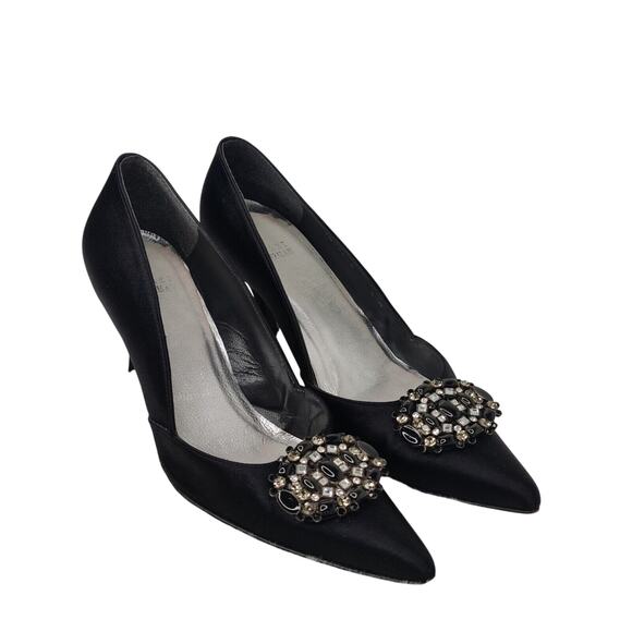 vintage black Stuart Weitzman Satin Pointed Toe Pumps Size 7.5 - Picture 1 of 11